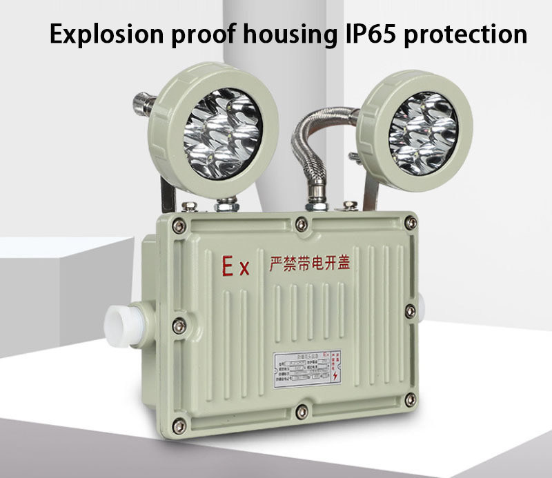 2 X 8W Spécifications Rechargeable à deux têtes Lumière de sortie à l'épreuve de l'explosion Lumière d'urgence LED